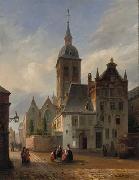 unknow artist On the sunlit church square Sweden oil painting artist